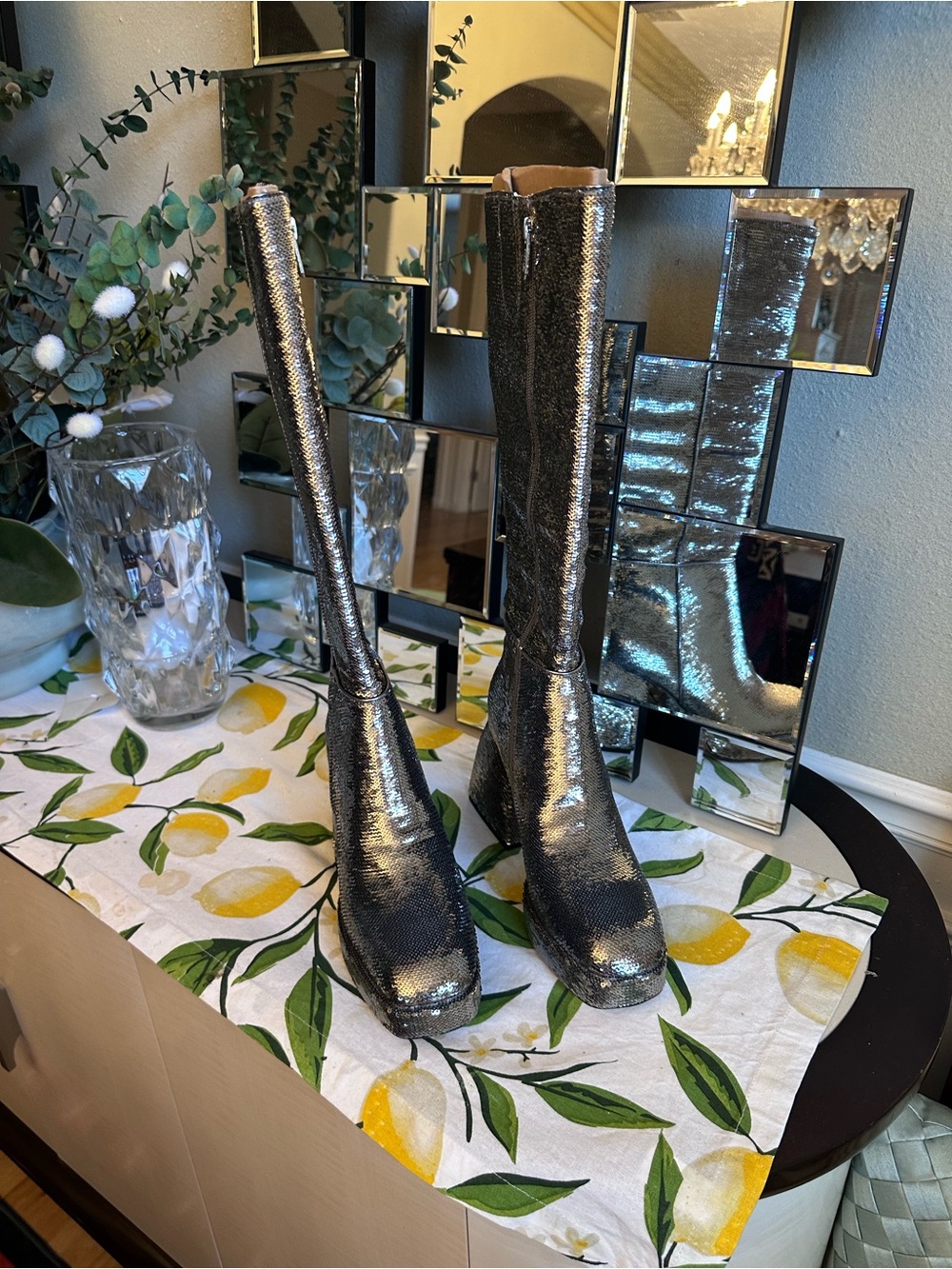 Circus by Sam Edelman Metallic Silver Sequin Knee-High Boots